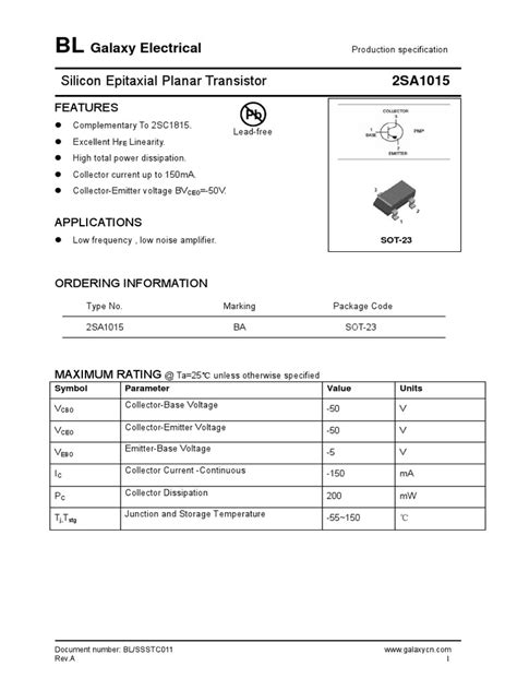 2SA1015 Silicon Epitaxial Planar Transistor .
